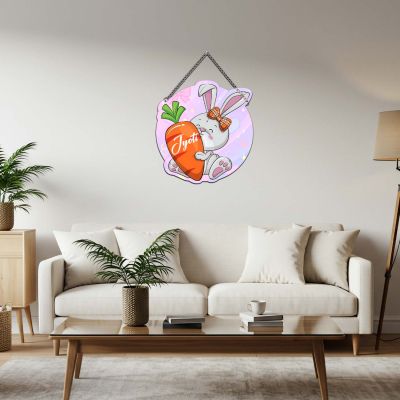 Personalized Bunny & Carrot Kids Room Wooden Wall Hanging for Nursery & Playroom Kids Room Wall Decor Birthday Return Gift Wall Art